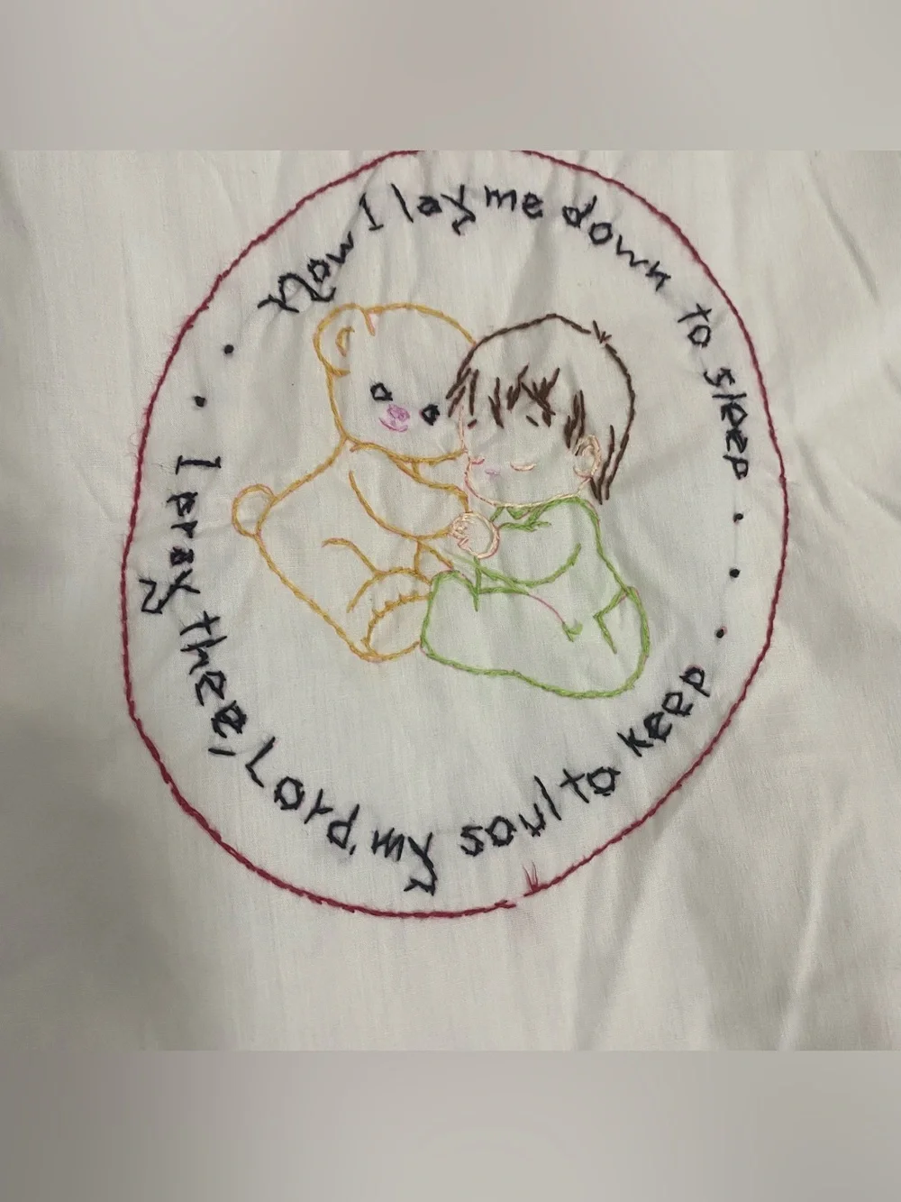 Vtg Child Baby Embroidered Monday’s Child Nursery Rhyme Tie Quilt 42” x 52”